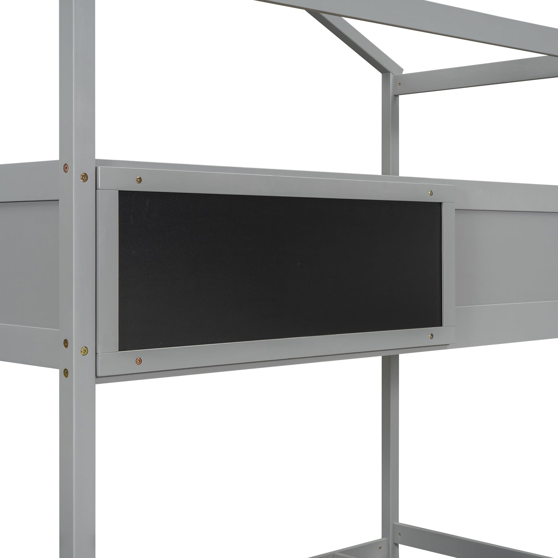 Twin over Full House Bunk Bed with Storage Staircase and Blackboard Gray - Korvel