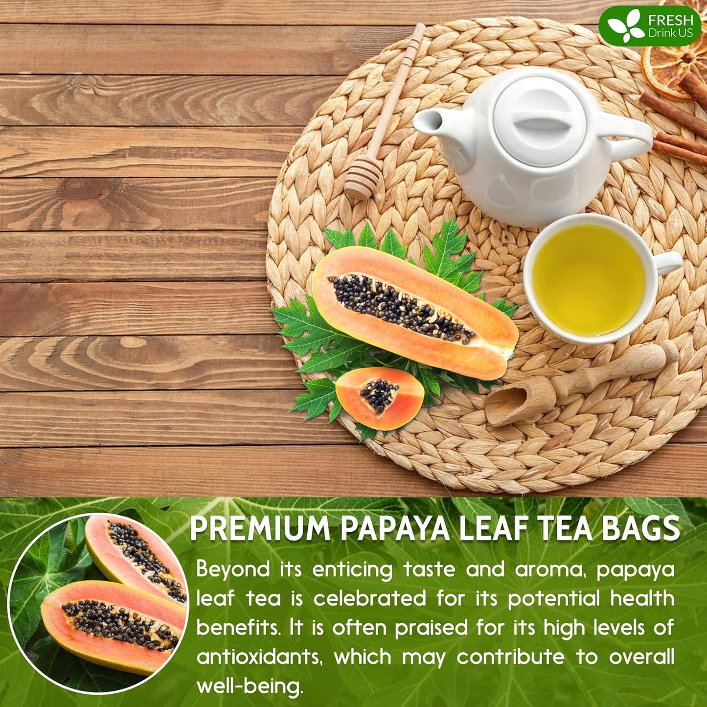 Premium Papaya Leaf Tea Bags - Natural, Vegan, Caffeine-Free
