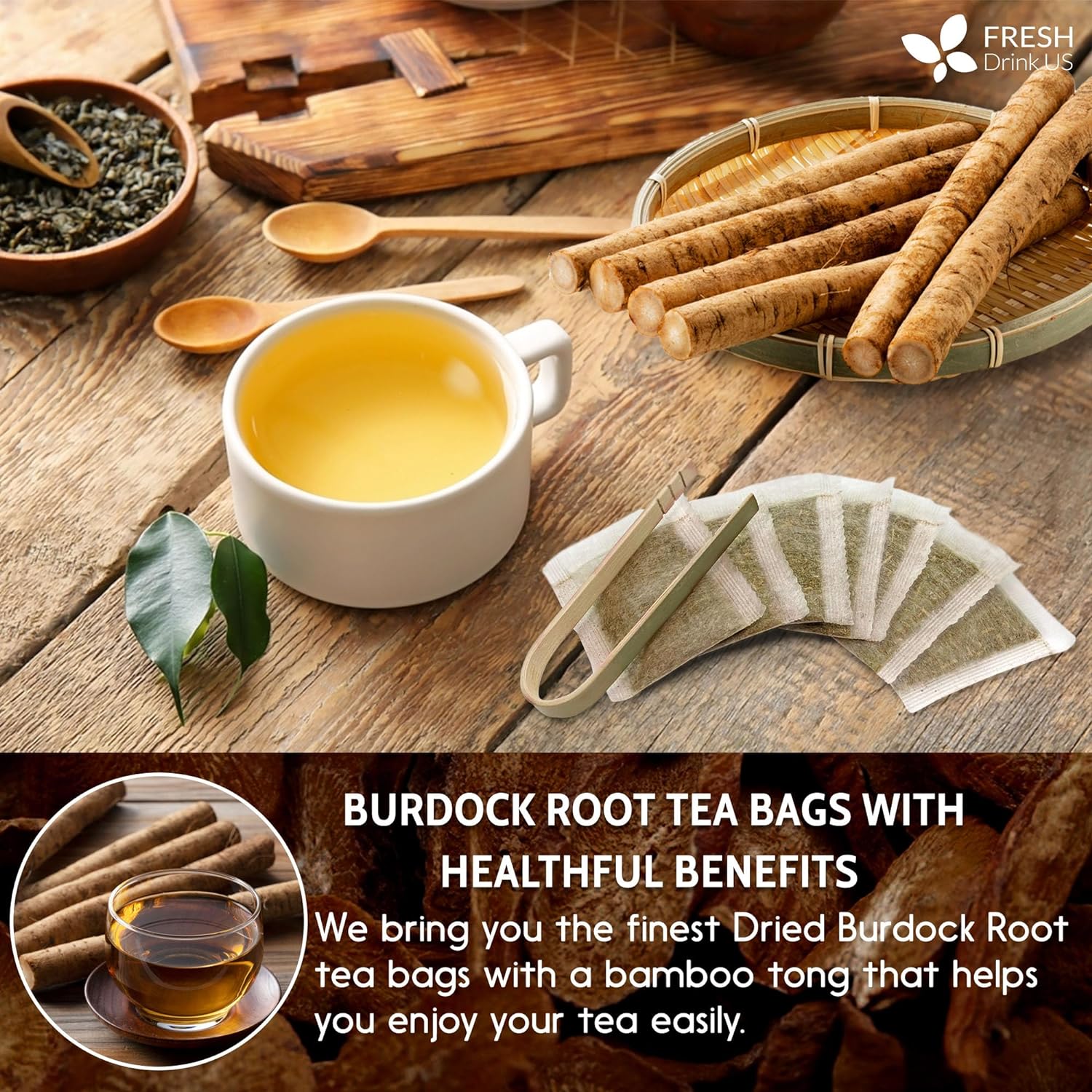 Burdock Root Tea Bags, 100% Natural & Pure from Burdock Root. Burdock Root Herbal Tea. Burdock Root Tea. No Sugar, No Caffeine, No Gluten, Vegan. - Korvel