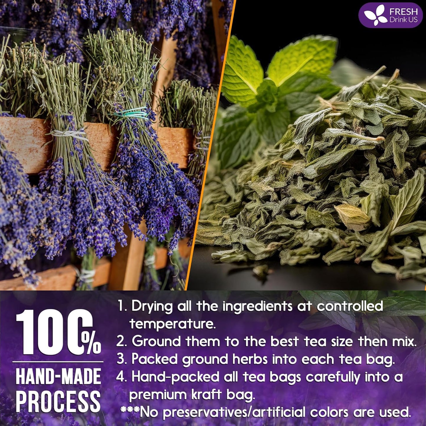 Premium Lavender Mint Tea Bags - 100% Natural Herbal Blend