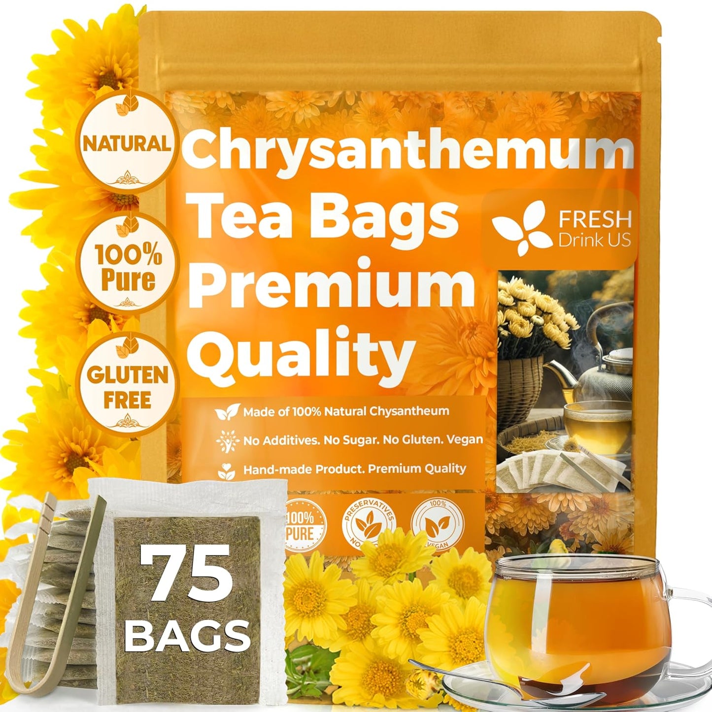 Organic Chrysanthemum Herbal Tea Bags - Caffeine-Free & Vegan