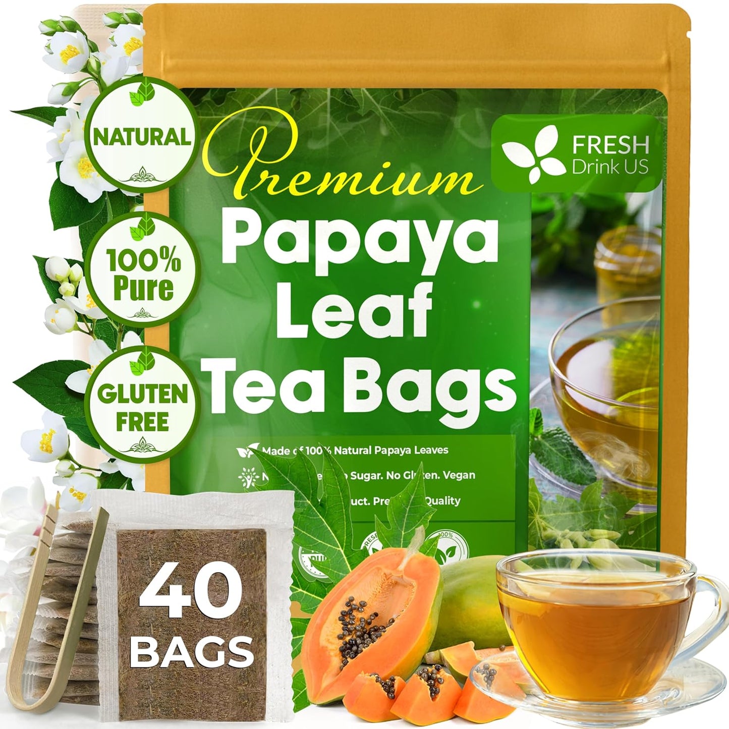 Premium Papaya Leaf Tea Bags - Natural, Vegan, Caffeine-Free