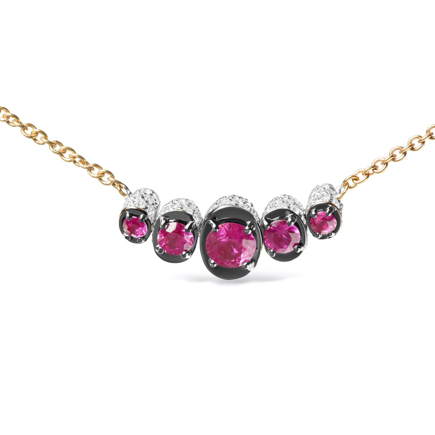 18K Rose Gold Pave Diamond & Ruby Curved Bar Choker Necklace