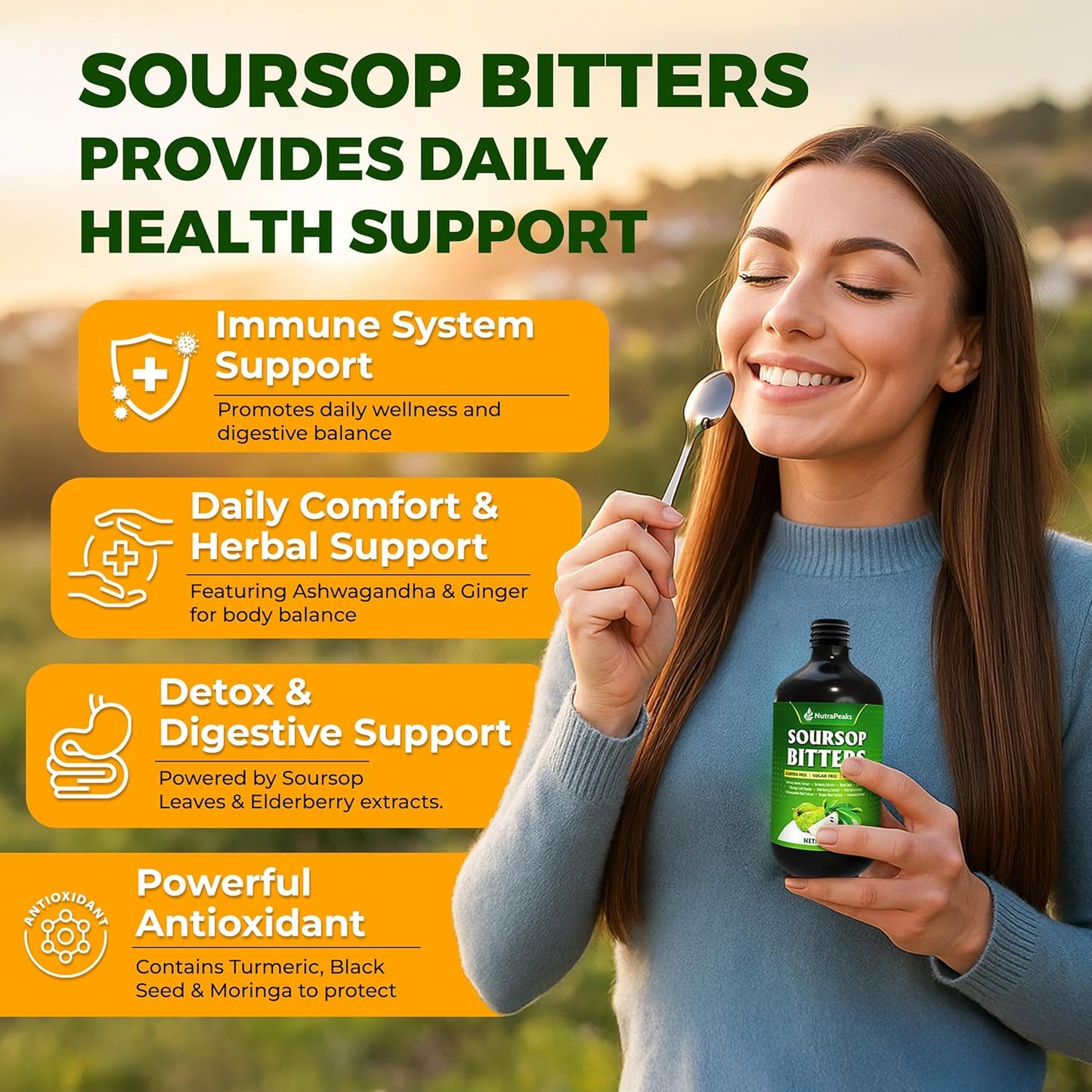 Premium Soursop Bitters – Herbal Infusion with Turmeric & Moringa