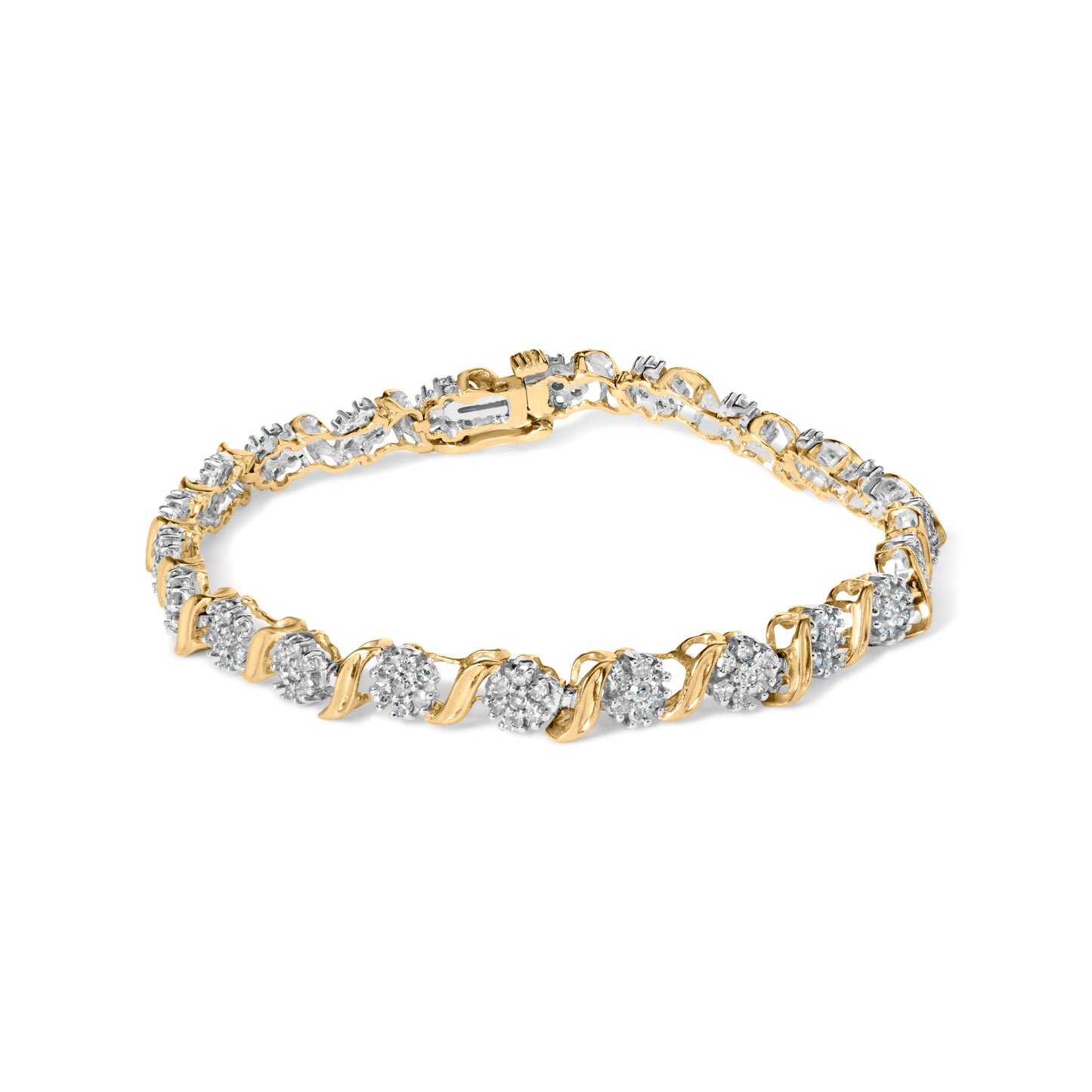 Pulsera de Clúster de Diamantes de Corte Redondo de 2.00 Cttw en Oro Amarillo de 10K