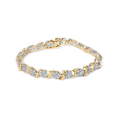 10K Yellow Gold 2.00 Cttw Round Cut Diamond Cluster Bracelet