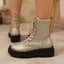 Women's Lace Up Round Toe Platform Leather Martin Boots