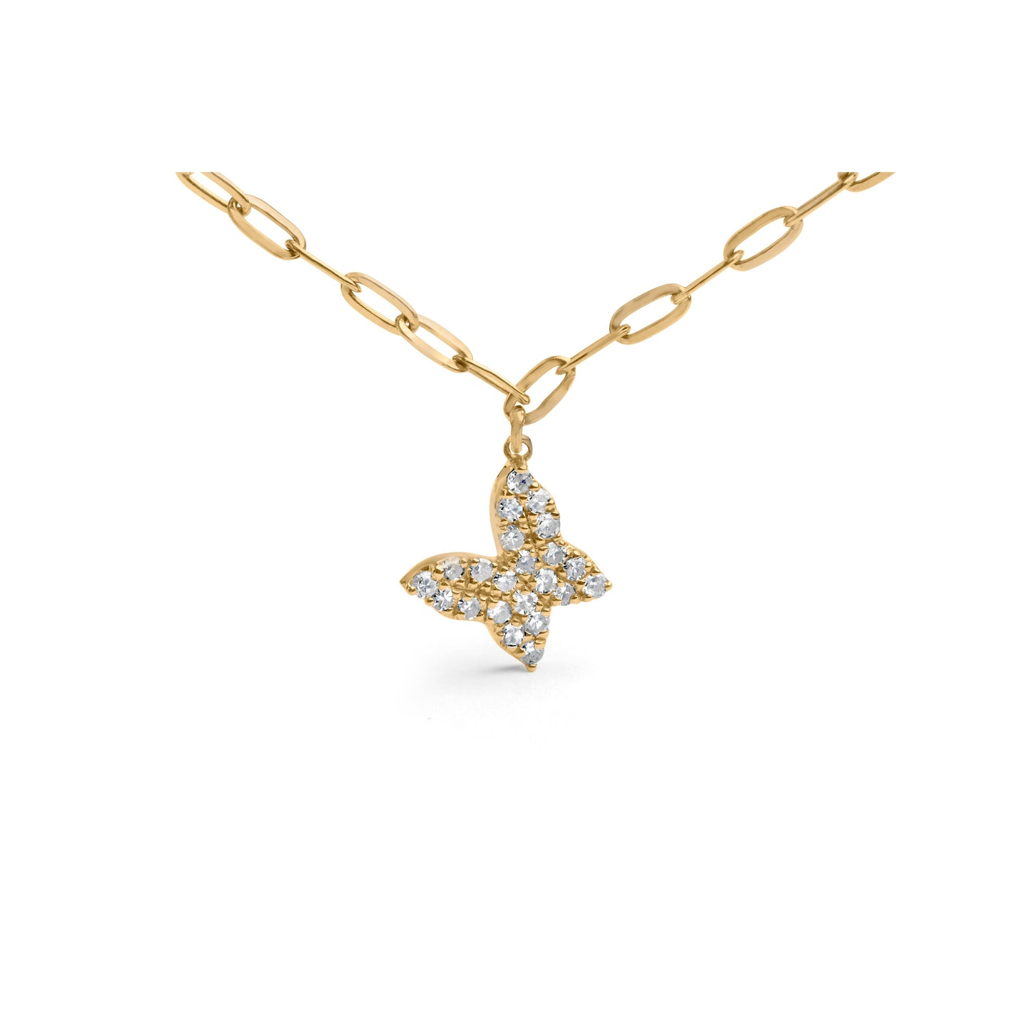 Collar de mariposa ajustable de diamantes en oro amarillo de 14KT - 15"-17"