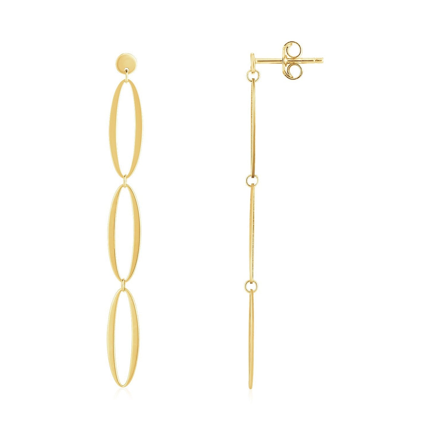 Boucles d'oreilles pendantes fantaisie triples ovales en or jaune 14K