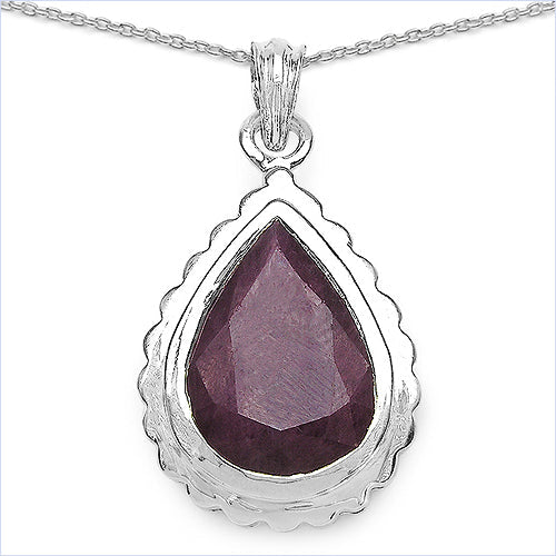 14.10 Carat Genuine Ruby Teardrop Pendant in Sterling Silver