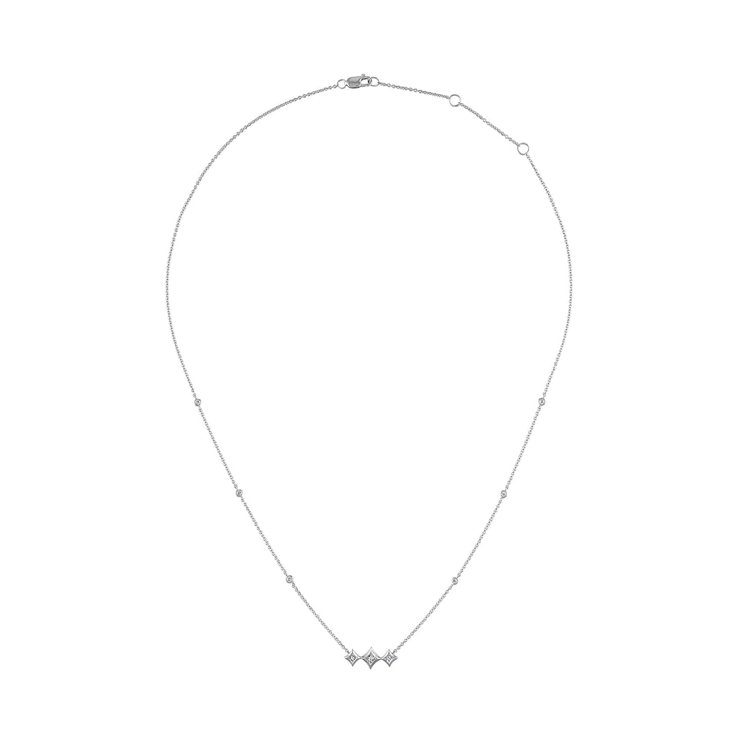 Collier en diamant princesse 3 pierres en or blanc 10K - 18 pouces
