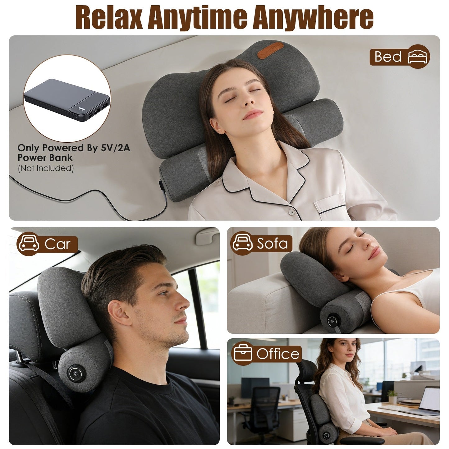USB Heated Neck Pillow with Zero Pressure Memory Foam