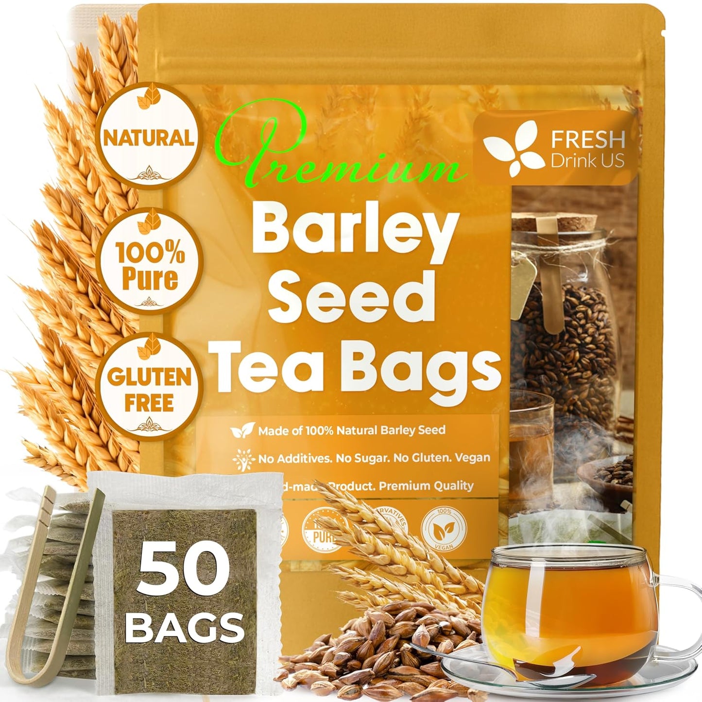 Premium Natural Barley Tea Bags - 100% Pure & Caffeine-Free