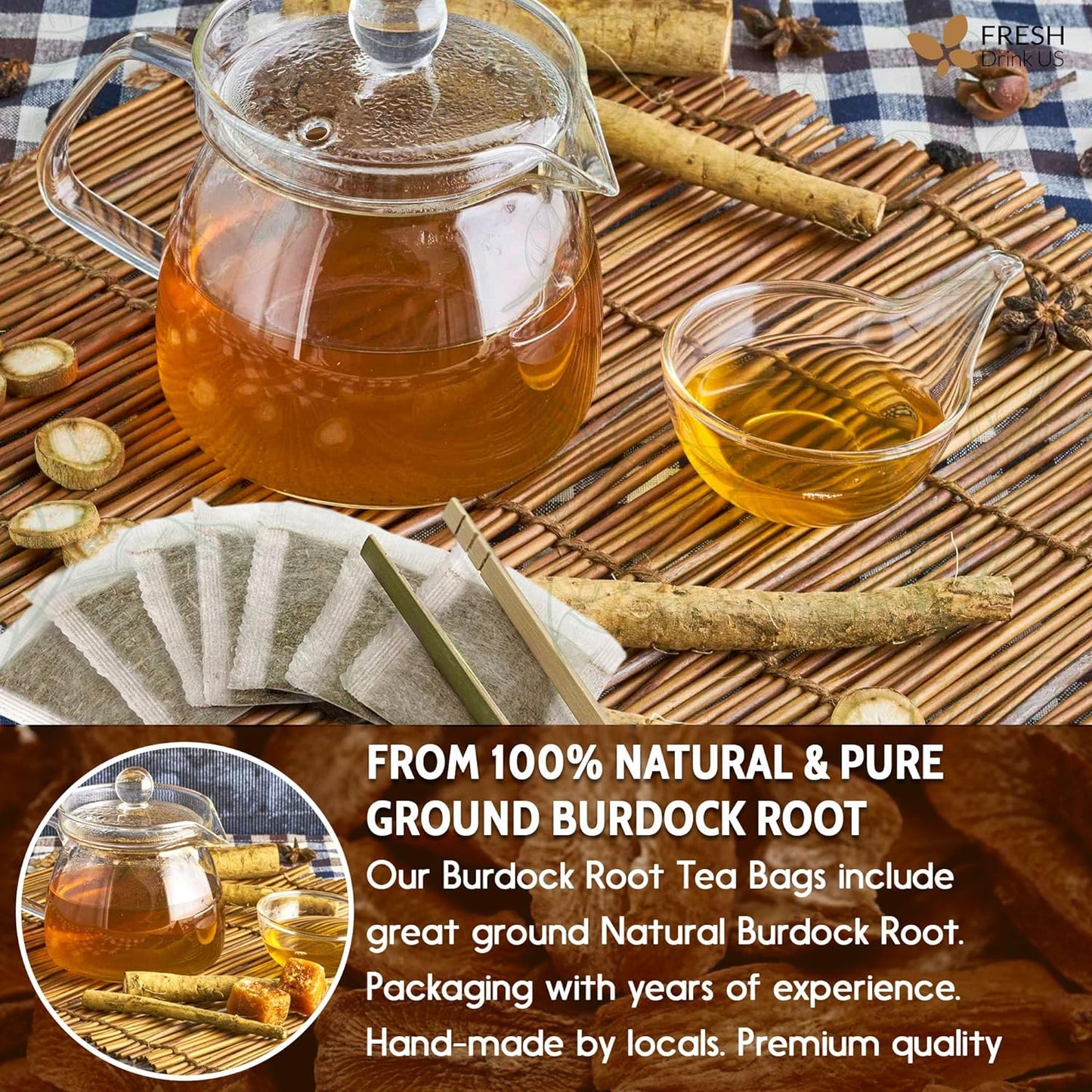 100% Natural Burdock Root Tea Bags - Vegan & Caffeine-Free