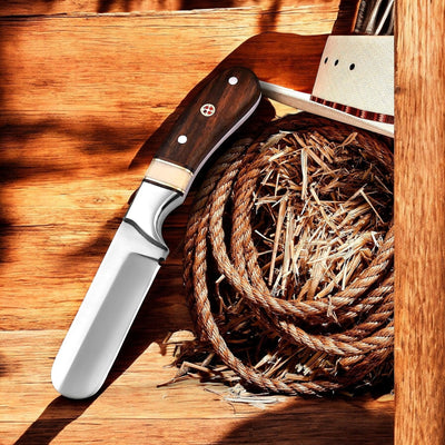 Premium Custom Bull Cutter Knife – 7" D2 Steel with Leather Sheath - Korvel