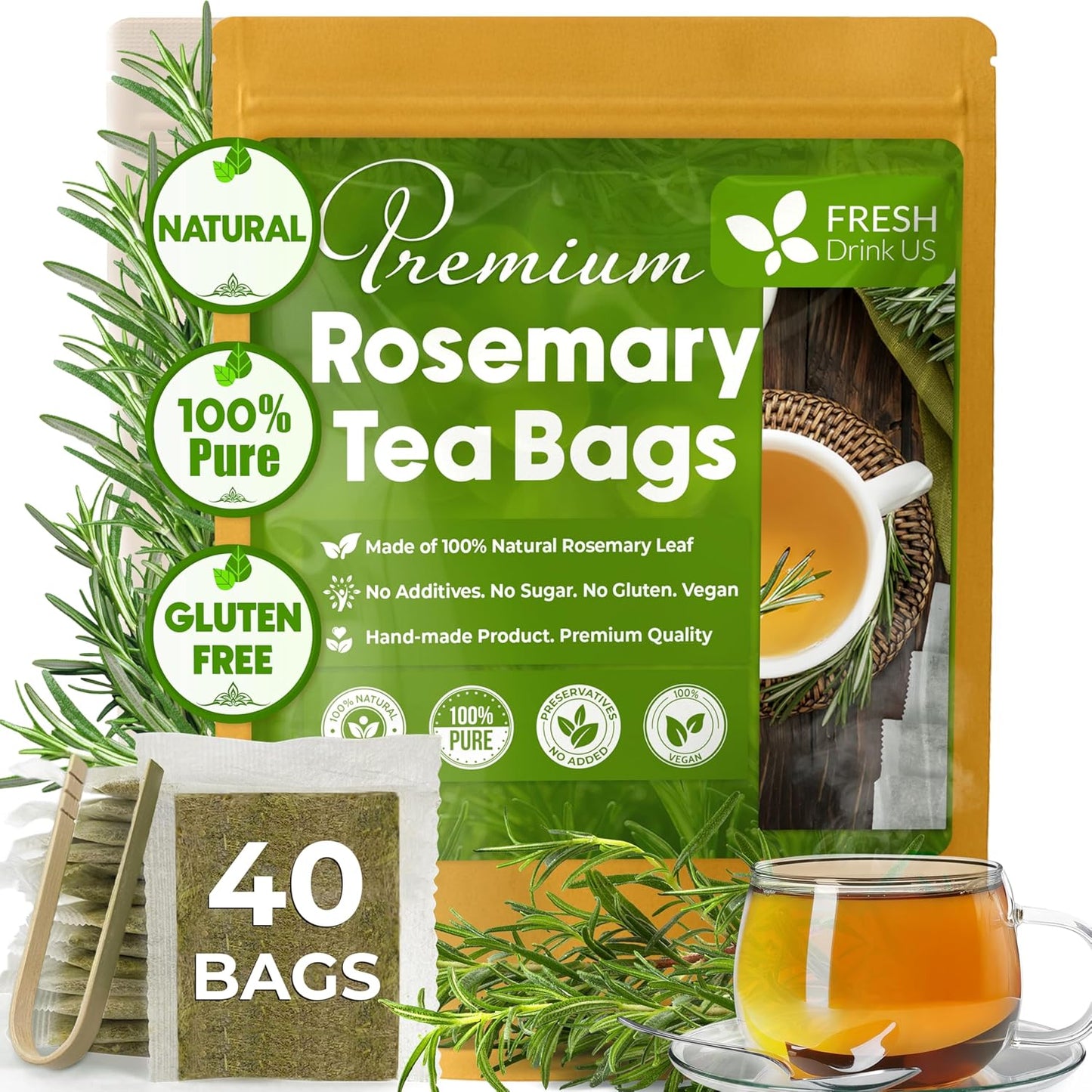 Premium Rosemary Leaf Tea Bags - 100% Natural & Pure