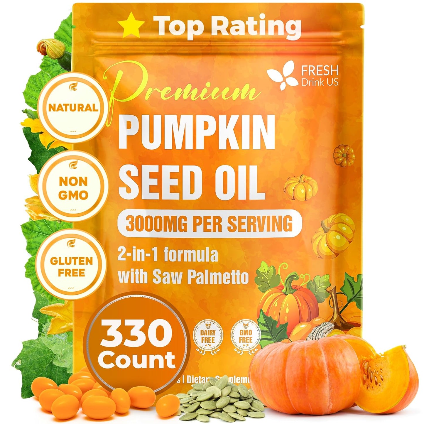 Gélules d'huile de pépins de citrouille premium avec saw palmetto - 3000mg