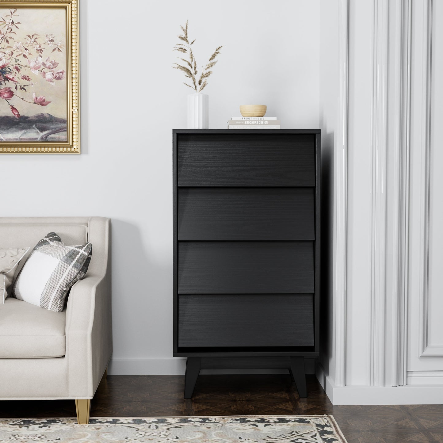 4 Drawer Double Dresser Features Vintage-style and Bevel Design - Korvel