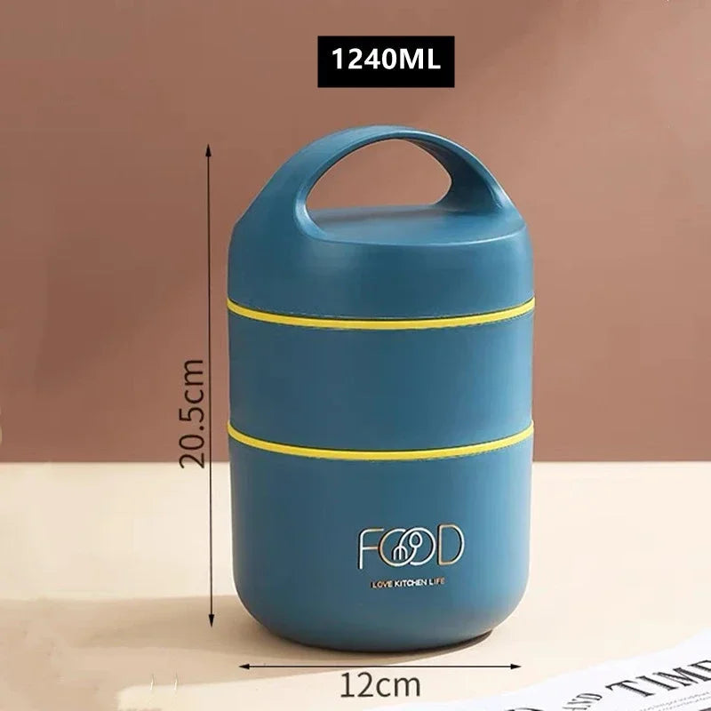 1240ML/1590ML Large Capacity Stainless Steel 304 Lunch Box Leak-Proof Multi layer Thermal Bento Box Adult Student Food Container - Korvel