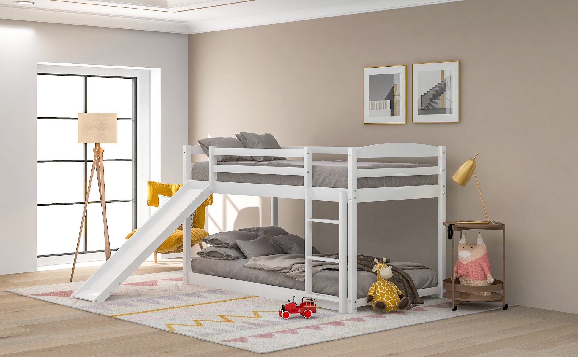 Twin over Twin Bunk Bed with Convertible Slide and Ladder   White - Korvel