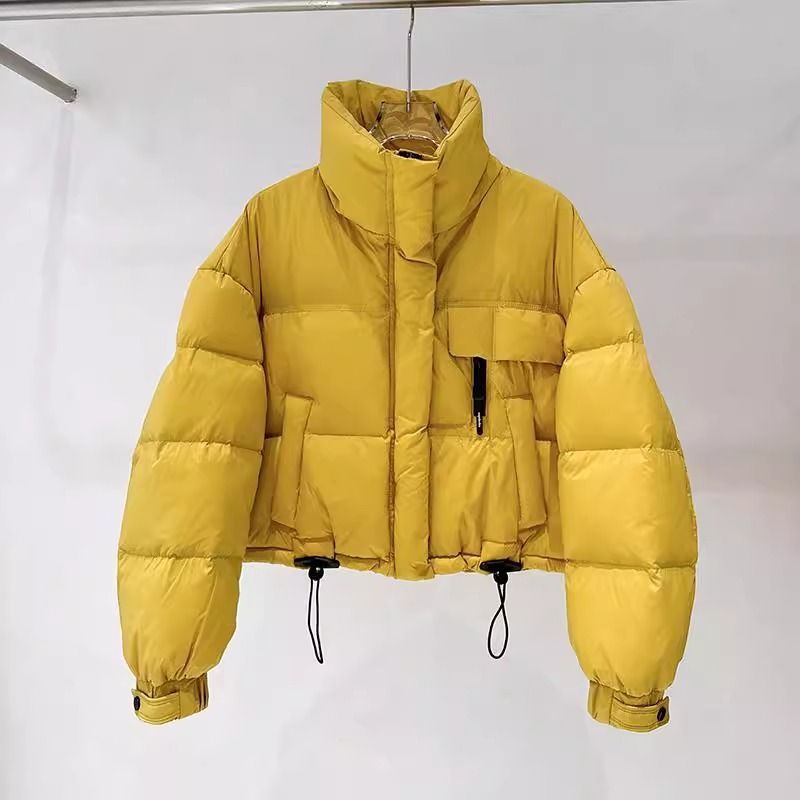 Veste courte matelassée épaulée à col montant de style coréen