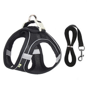 Adjustable Reflective Breathable Mesh Pet Harness for Cats and Dogs with Leash for Outdoor Use - Korvel