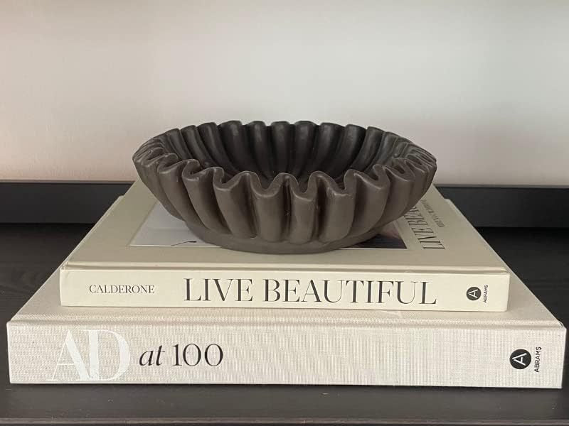 Groove lotus leaf edge decorative bowl - living room style coffee table bookshelf desktop style home retro decoration - Korvel