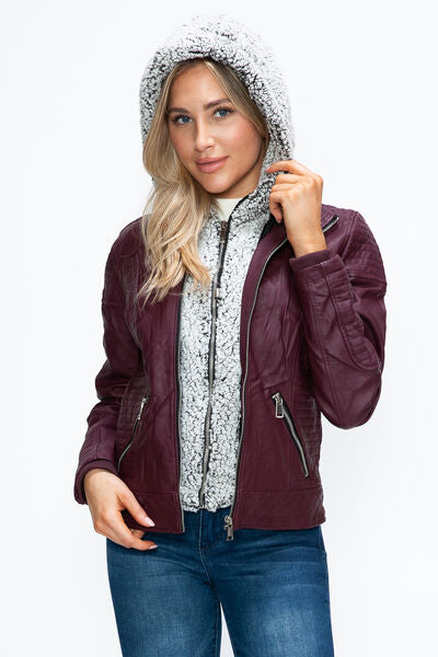 Veste à couches à double fermeture éclair pour femmes, chaude et élégante, avec capuche en fausse fo