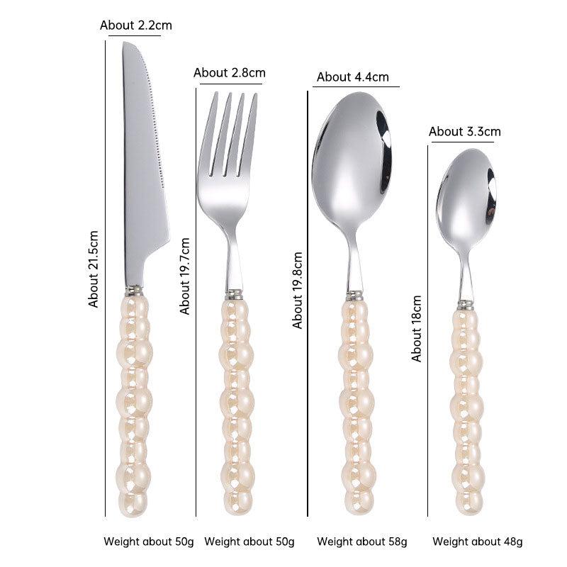 Ensemble de couverts élégant avec poignées en perles - Couverts en acier inoxydable