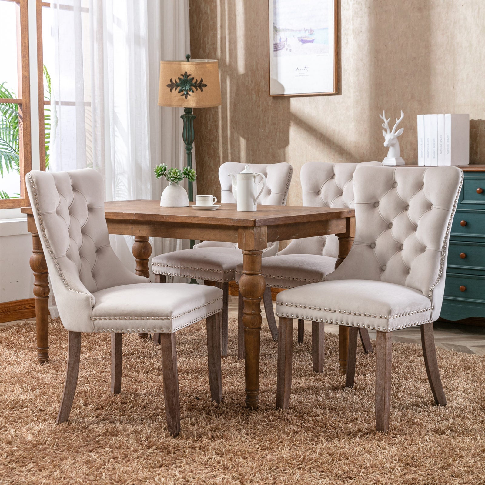 Nikki Collection Modern High-end Tufted Solid Wood Contemporary Velvet Upholstered Dining Chair 2-Pcs SetBeige - Korvel