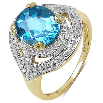 Bague en Topaze Bleue Suisse Plaquée Or Jaune 14K en Argent Sterling