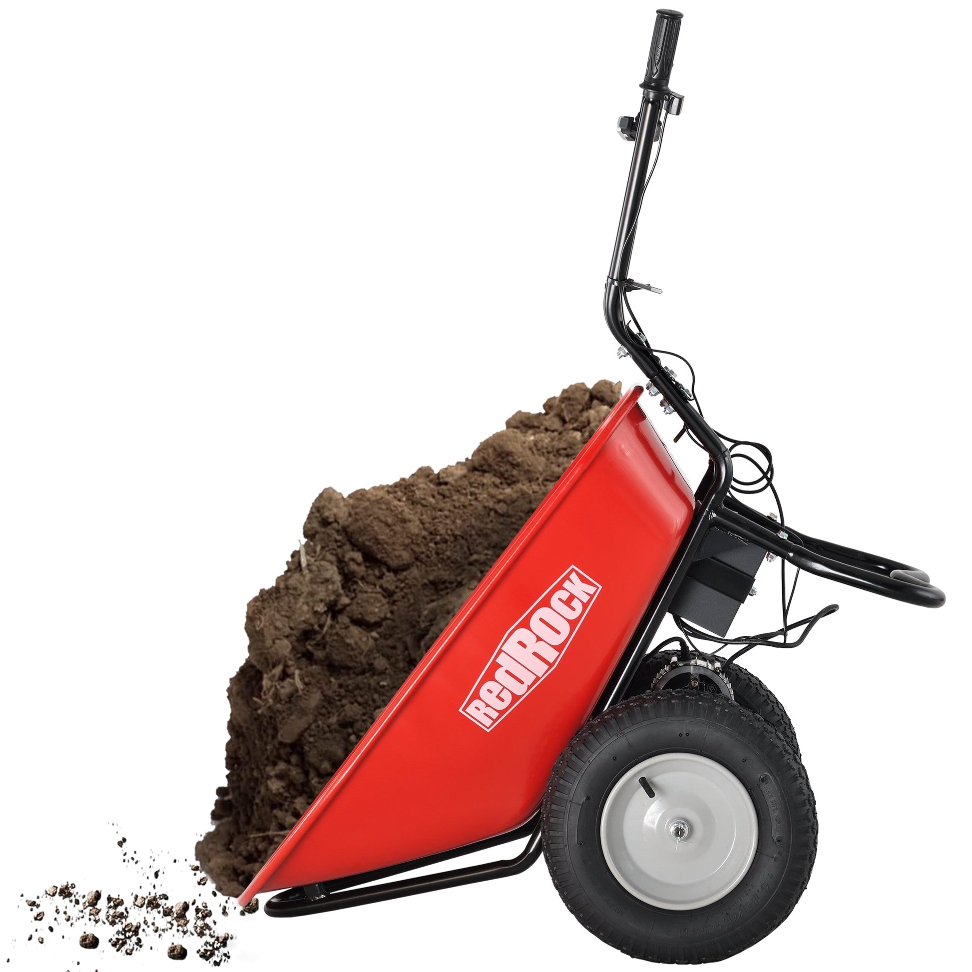 Red Rock Wheelbarrow Utility Cart Electric Powered AGM Battery 330lbs (150kgs) Max Capacity Barrel Dump Material Debris Hauler - Korvel