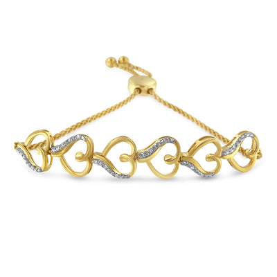 Pulsera Bolo de Enlace en Forma de Corazón de Plata Esterlina Baño de Oro de 14K