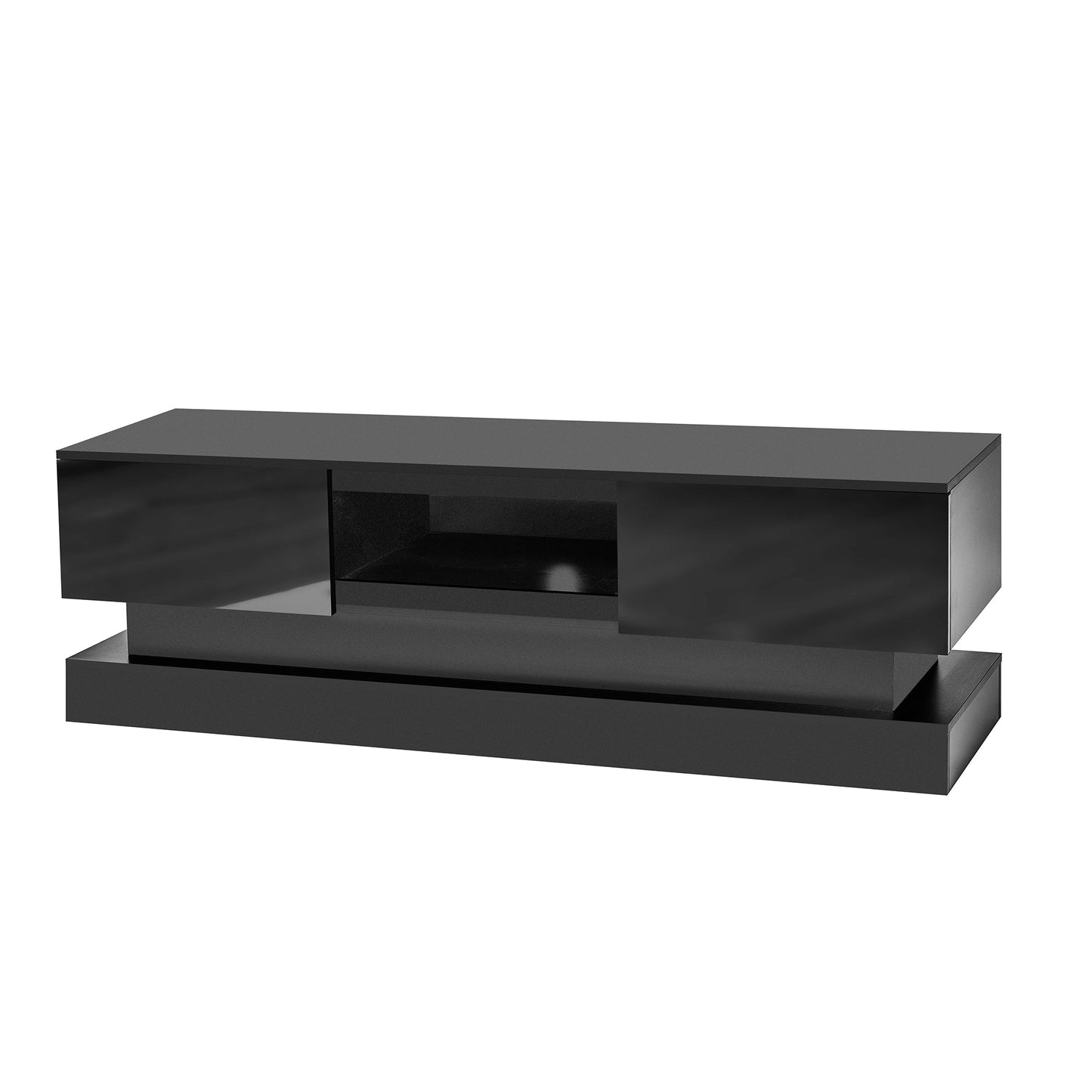 51.18inch Black morden TV Stand with LED Lights high glossy front TV Cabinet color:BLACK - Korvel