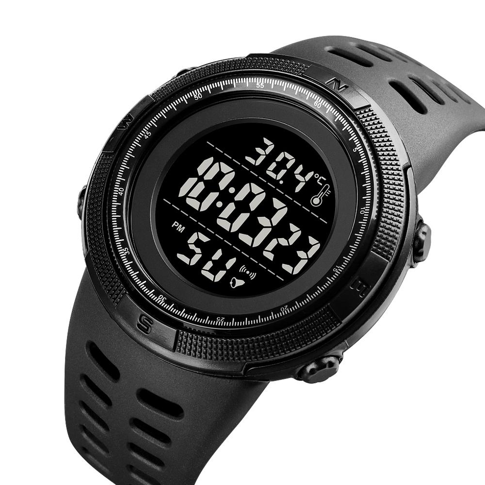 SKMEI 1681 Body Temperature Men's Watch Electronic 5Bar Waterproof Long Battery Life Alarm Clock LED Healthy Male Sport Watch - Korvel