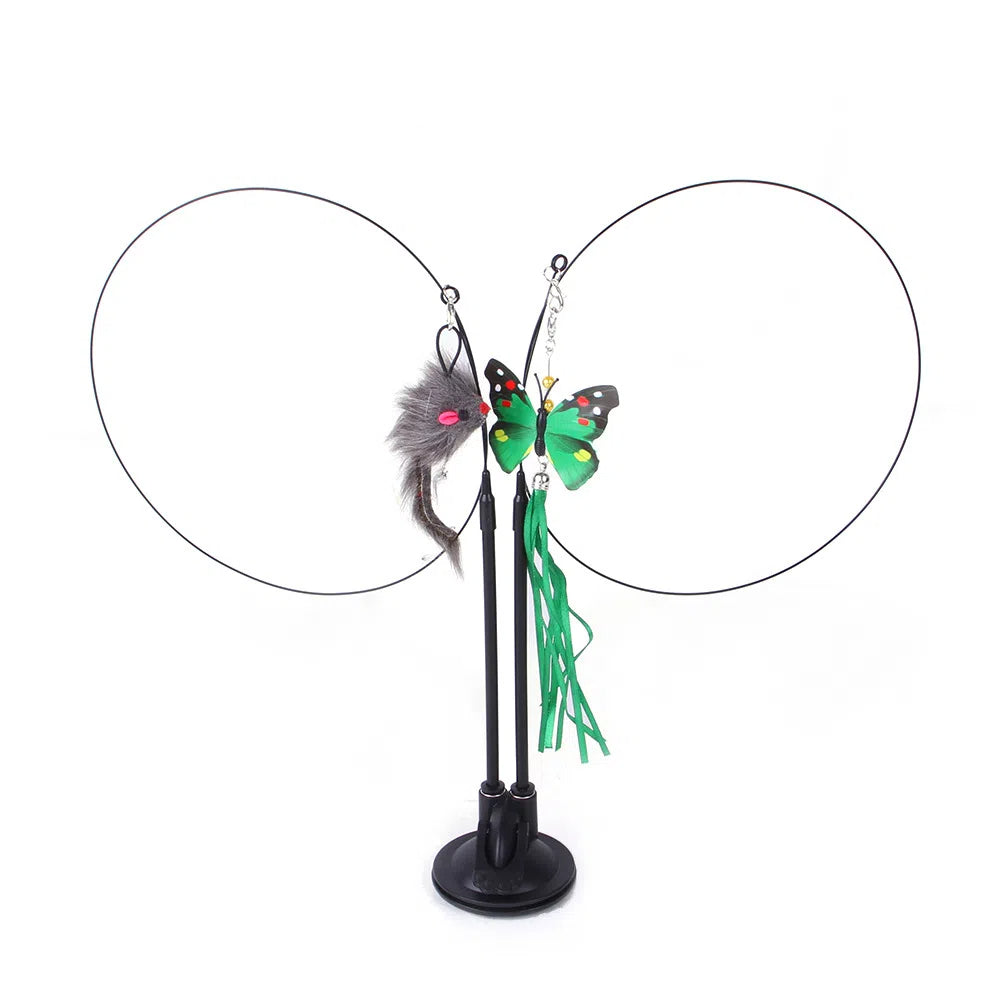 Suction cup cat toy stick that can be attached and held with steel wire multi head interchangeable cat toy and pet supplies - Korvel