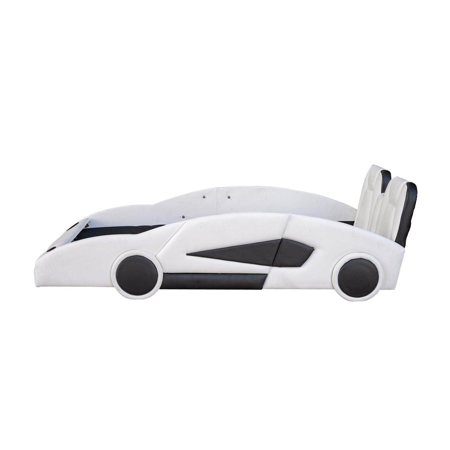 Twin Size Race Car Platform Bed with Wheels - White