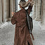 Manteau long en suède vintage à double boutonnage avec ceinture