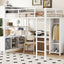 Metal loft bed with wardrobe and L-shaped desk, full-size loft bed with storage cabinet and shelf, white - Korvel