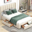 Full Size Upholstered Platform Bed with One Large Drawer in the Footboard and Drawer on Each Side Beige - Korvel