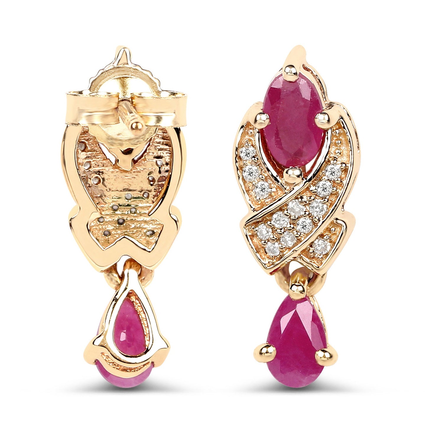 Pendientes de Rubí y Diamante Blanco de 1.12 Quilates en Oro Amarillo de 14K