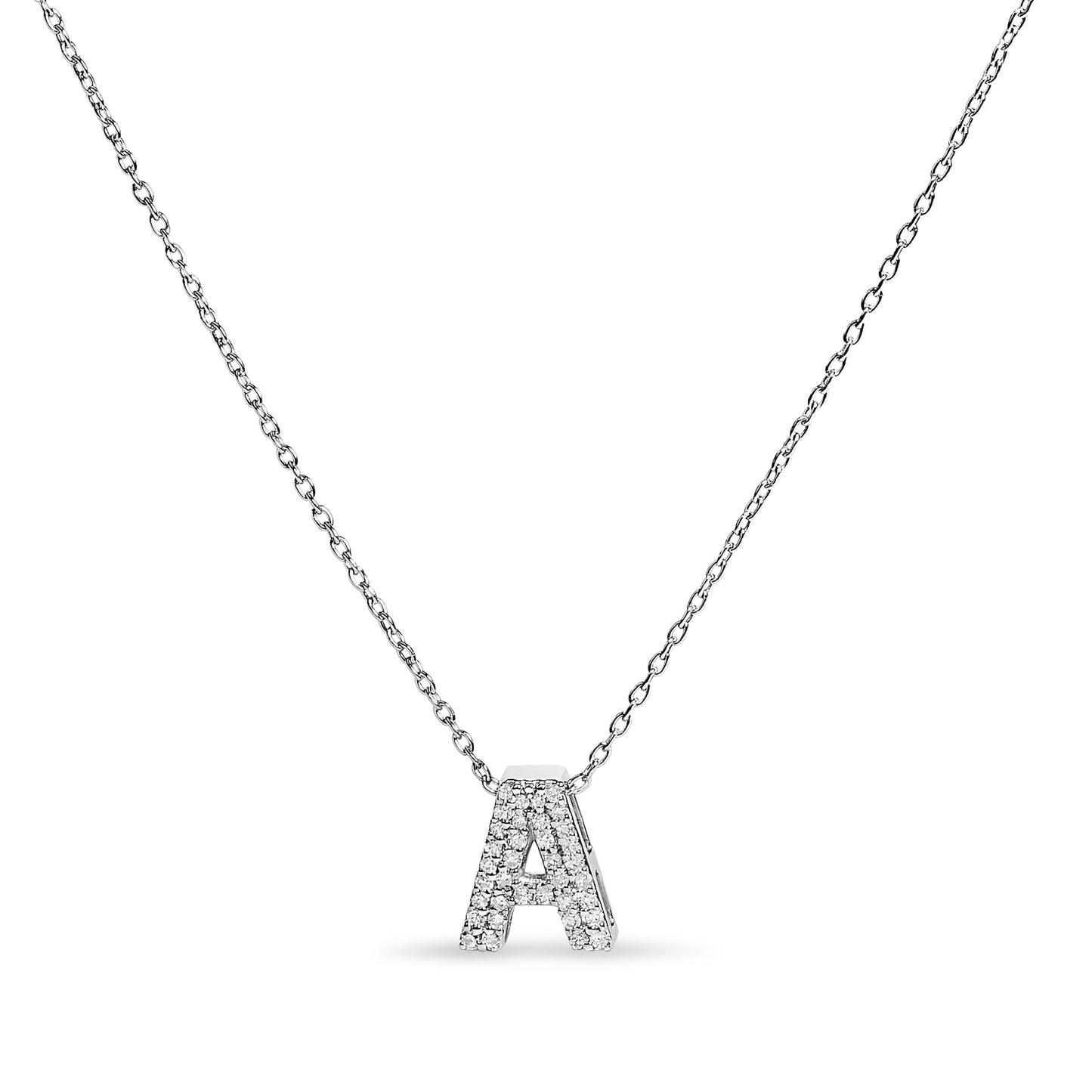 10K White Gold Diamond Accent 'A' Initial Bubble Pendant Necklace