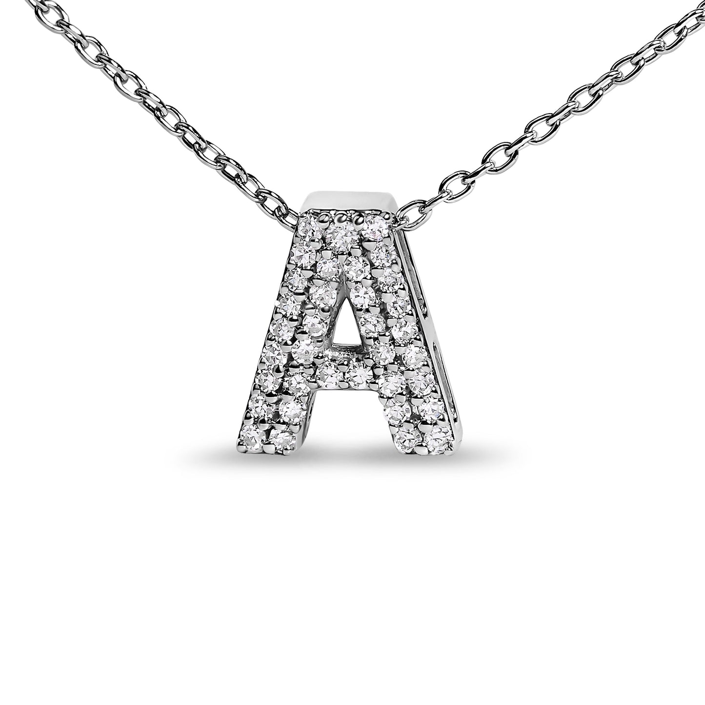 10K White Gold Diamond Accent 'A' Initial Bubble Pendant Necklace