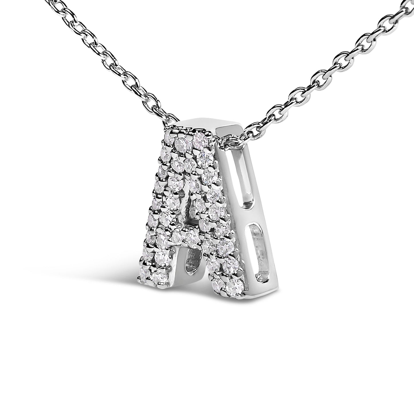 10K White Gold Diamond Accent 'A' Initial Bubble Pendant Necklace
