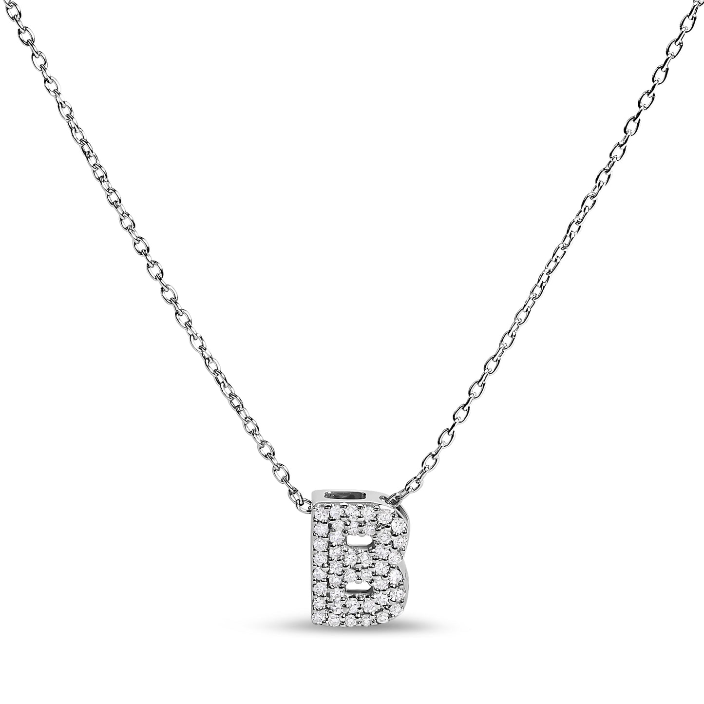 10K White Gold Diamond Accent 'A' Initial Bubble Pendant Necklace