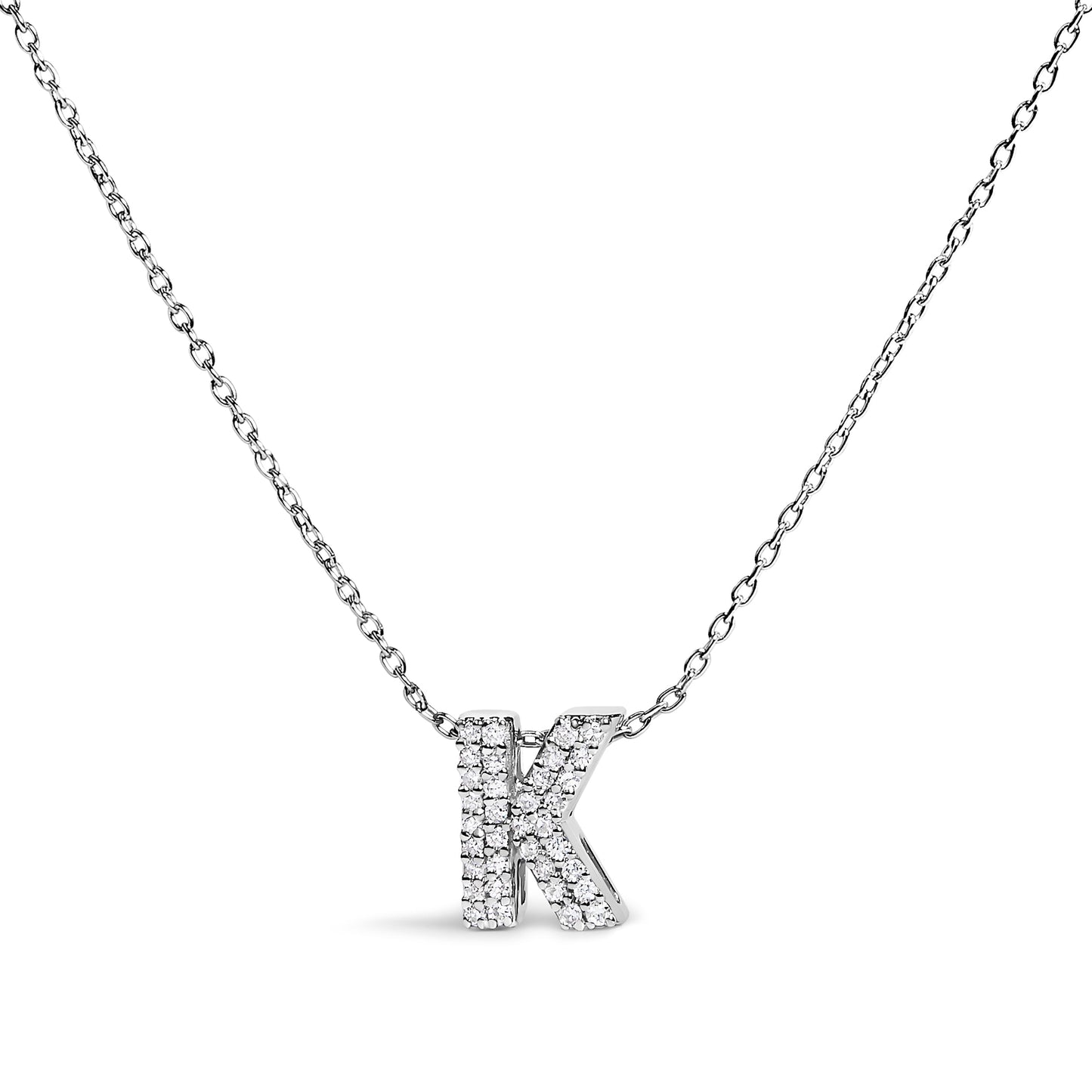 10K White Gold Diamond Accent 'A' Initial Bubble Pendant Necklace