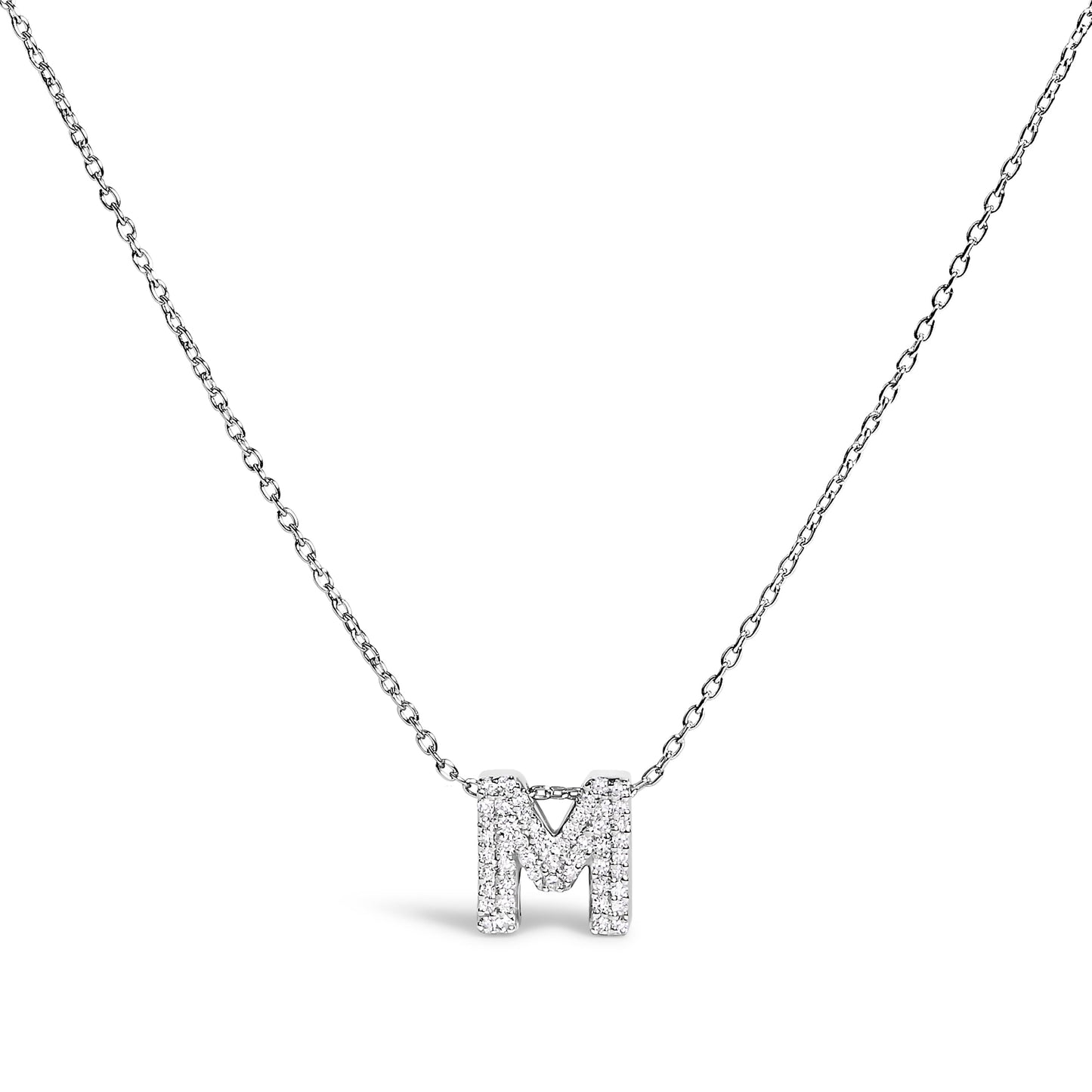 10K White Gold Diamond Accent 'A' Initial Bubble Pendant Necklace