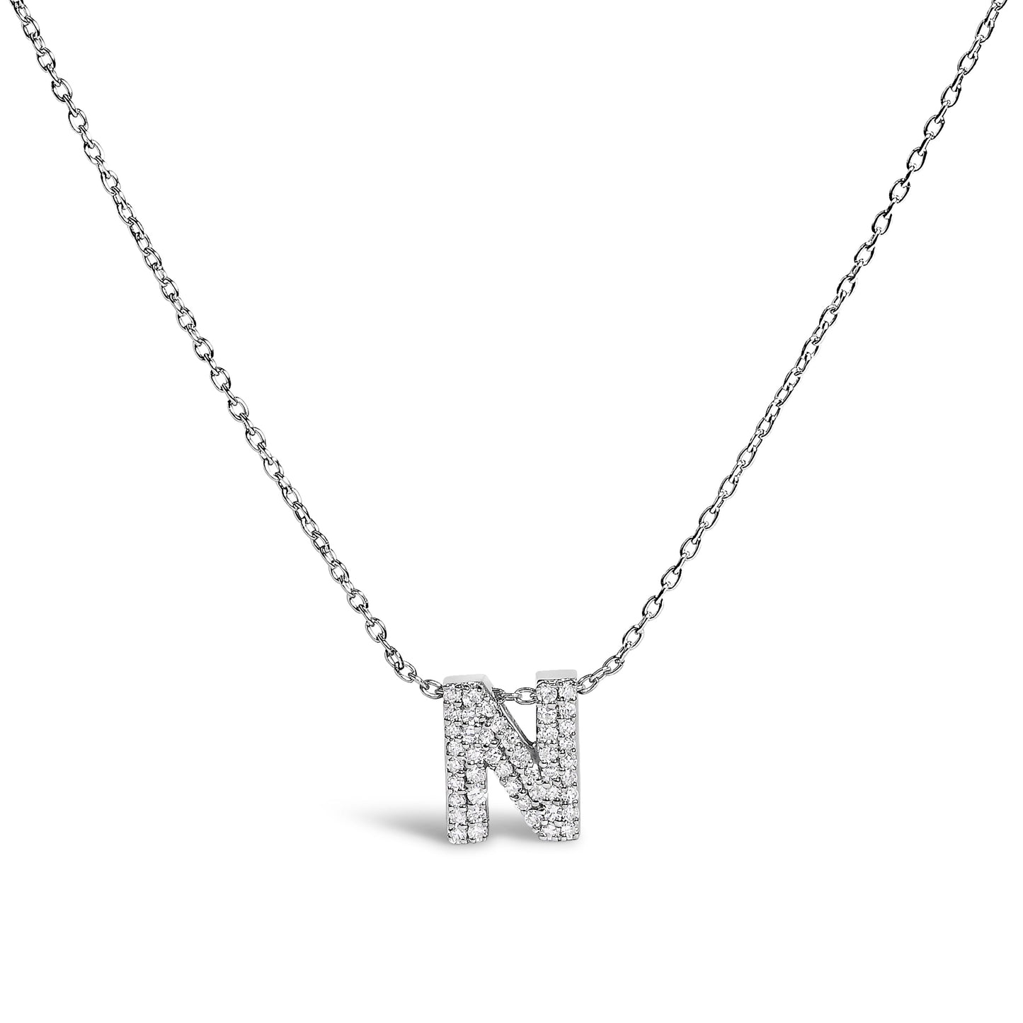 10K White Gold Diamond Accent 'A' Initial Bubble Pendant Necklace