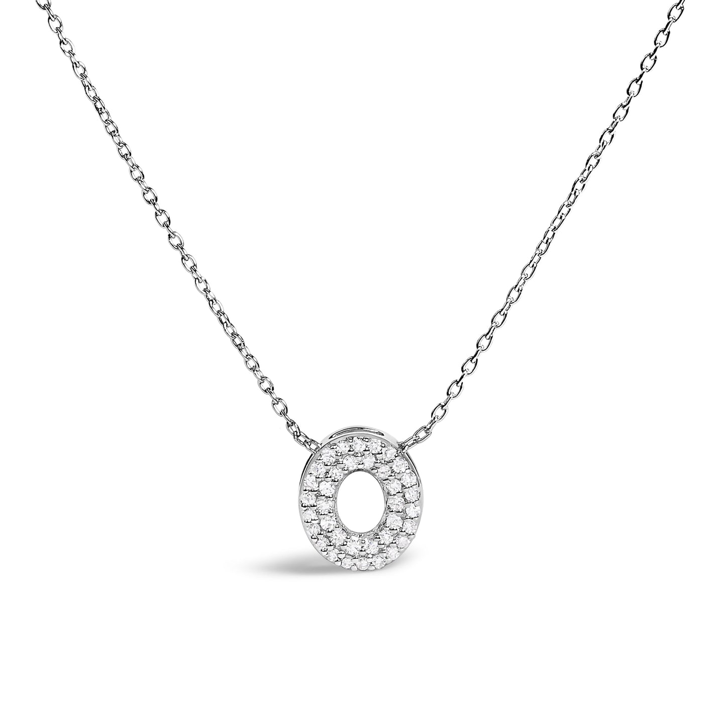 10K White Gold Diamond Accent 'A' Initial Bubble Pendant Necklace