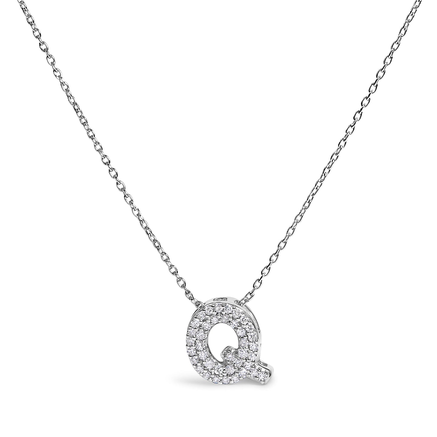 10K White Gold Diamond Accent 'A' Initial Bubble Pendant Necklace
